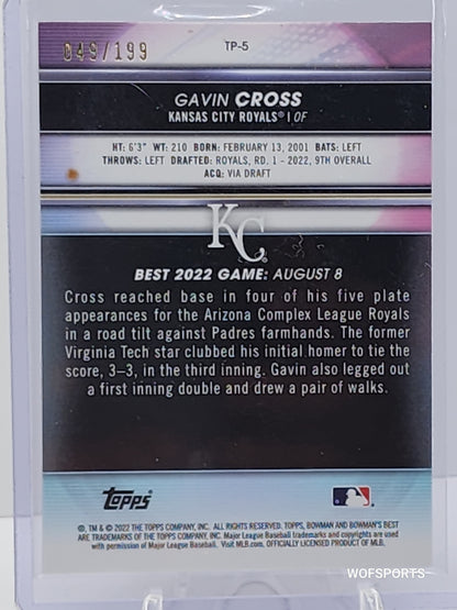 2022 Bowman's Best Atomic Refractor 49/199 Gavin Cross #TP-5 Kansas City Royals