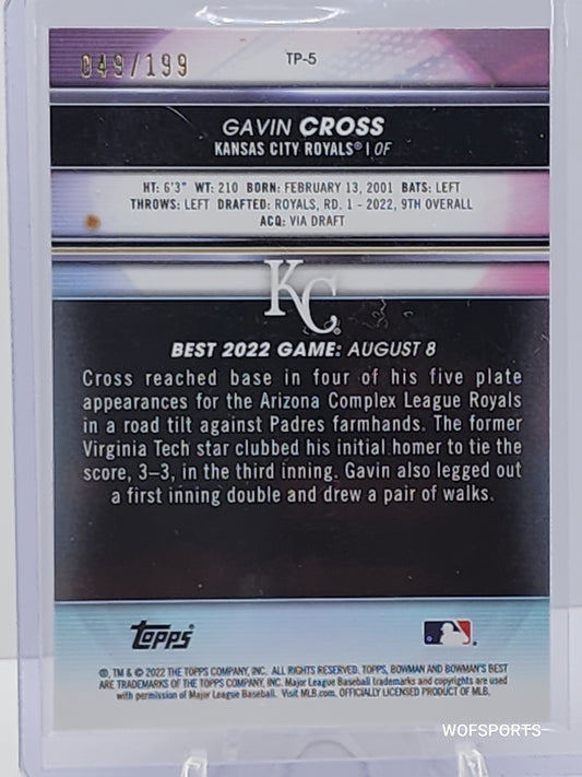 2022 Bowman's Best Atomic Refractor 49/199 Gavin Cross #TP-5 Kansas City Royals