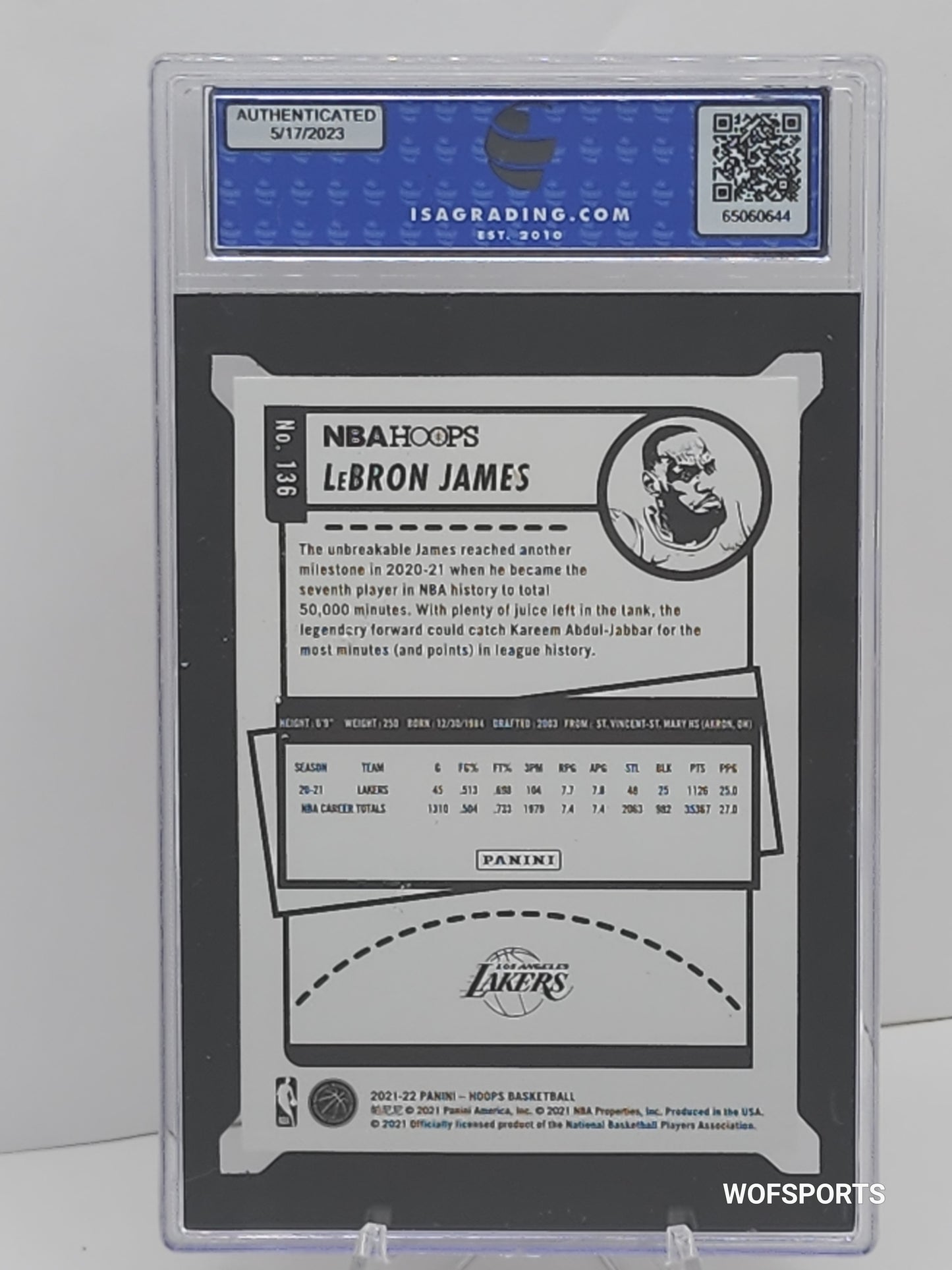 2021 Panini Hoops LeBron James #136 LA Lakers ISA 9 Mint