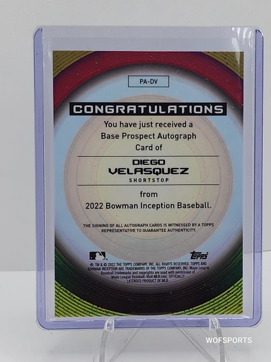 2022 Bowman Inception Prospect Auto 210/250 Diego Velasquez #PA-DV San Francisco Giants