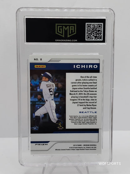 2019 Panini Obsidian Ichiro SILVER Etch Card #8 Mariners GMA 10 GEM Mint