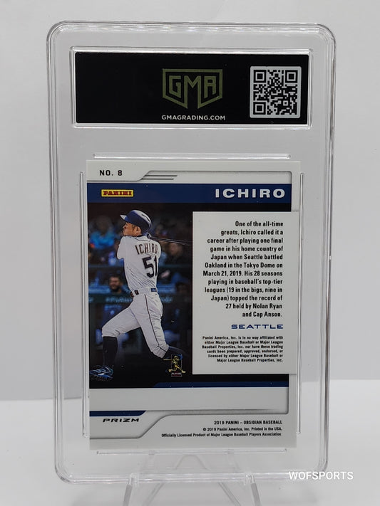 2019 Panini Obsidian Ichiro SILVER Etch Card #8 Mariners GMA 10 GEM Mint
