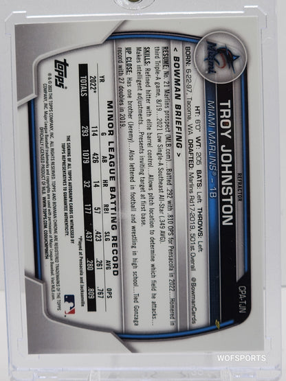 Troy Johnston 2023 Bowman Chrome 1st Auto Refractor /499 #CPA-TJN Marlins