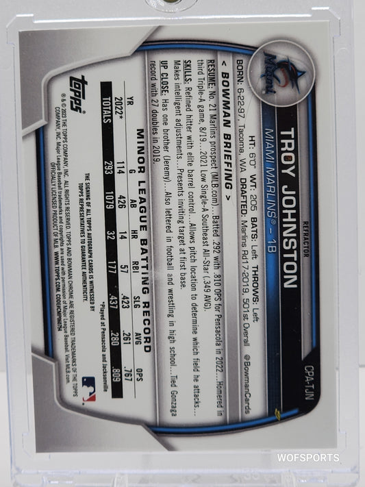 Troy Johnston 2023 Bowman Chrome 1st Auto Refractor /499 #CPA-TJN Marlins