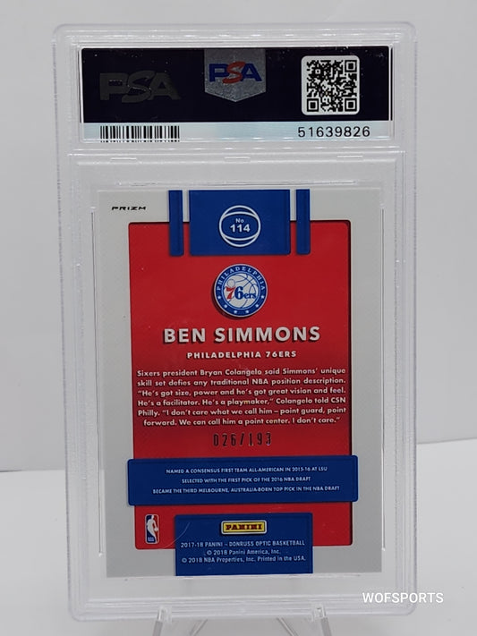 2017-18 Panini Donruss Optic Fast Break Orange Ben Simmons #114 PSA 9 Mint