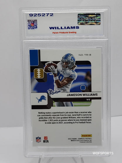 2022 Donruss The Rookies Jameson Williams RC Lions #TR-8 Parish 9 Mint