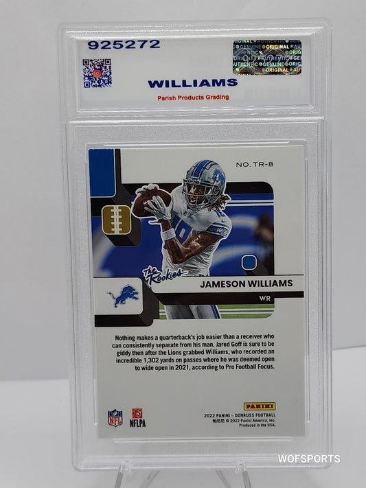 2022 Donruss The Rookies Jameson Williams RC Lions #TR-8 Parish 9 Mint