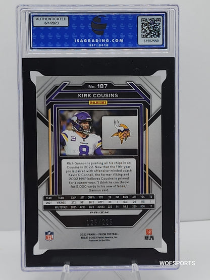 2022 Panini Purple Ice Prizm #187 Kirk Cousins 125/225 Minnesota Vikings ISA 10 Gem Mint