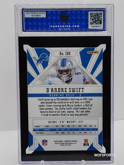 2020 Panini Phoenix Fire Burst D'Andre Swift RC Detroit Lions #109 ISA GEM Mint 10