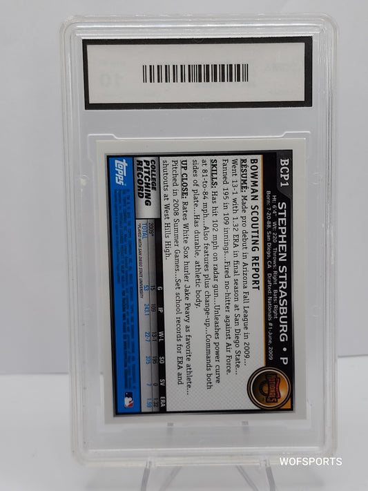 2010 Bowman Chrome Stephen StrasburgÂ RC #BCP1 GMA 10 GEM MINT