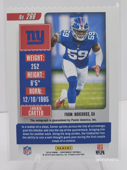 2018 Panini Contenders Signature Rookie Ticket #266 Lorenzo Carter Auto 41/59