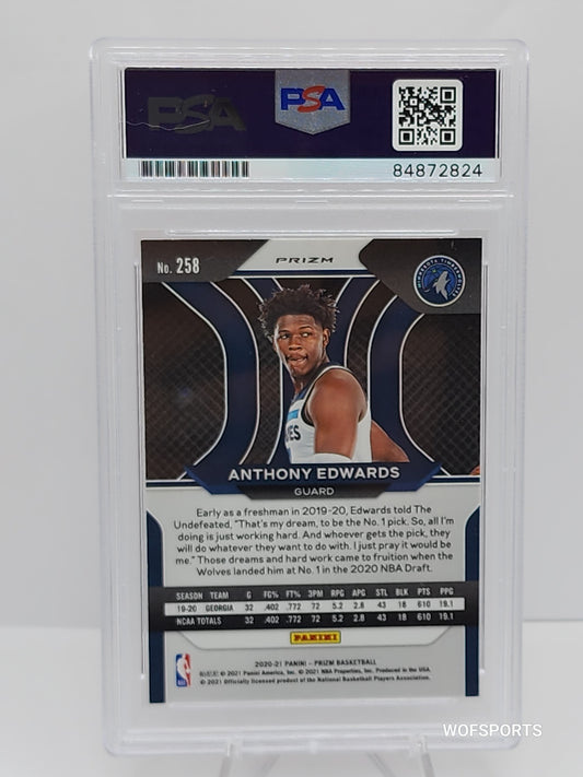 2020-21 Panini Prizm #258 Anthony Edwards RED Wave Autographs Rookie PSA 10 Gem Mint