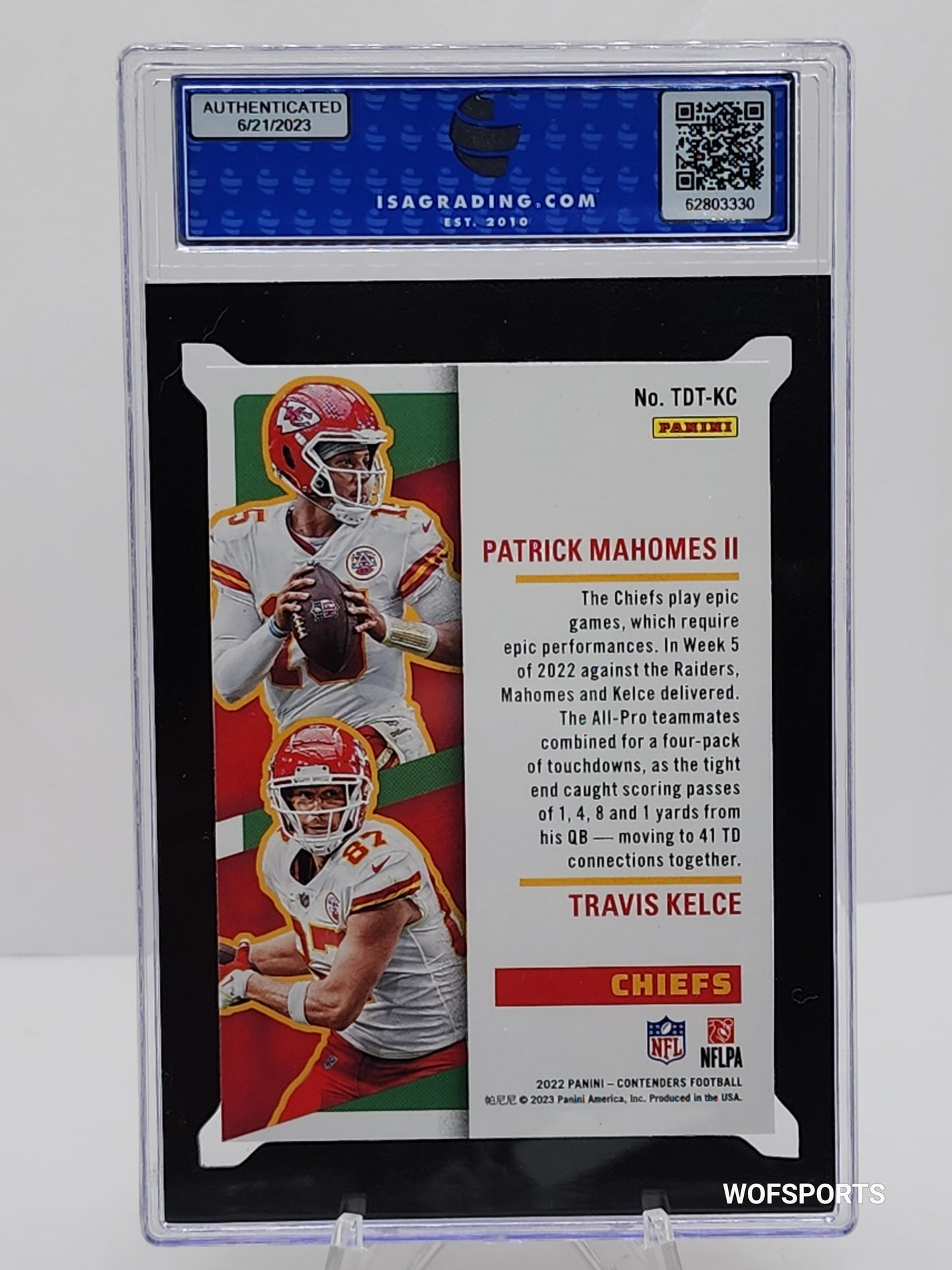 2022 Panini Contenders Touchdown Tandems Patrick Mahomes II / Travis Kelce SILVER id#/99 #TDT-KC Chiefs ISA 10 GEM MINT