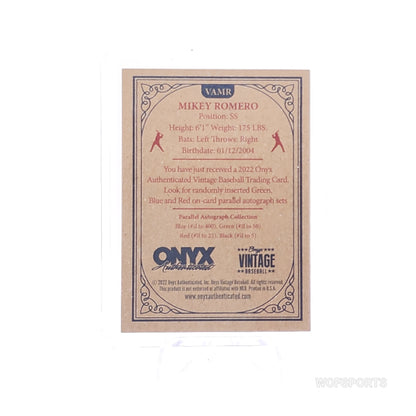 2022 Onyx Vintage Extended Green Signature #VAMR Mikey Romero /50 - Boston Red Sox