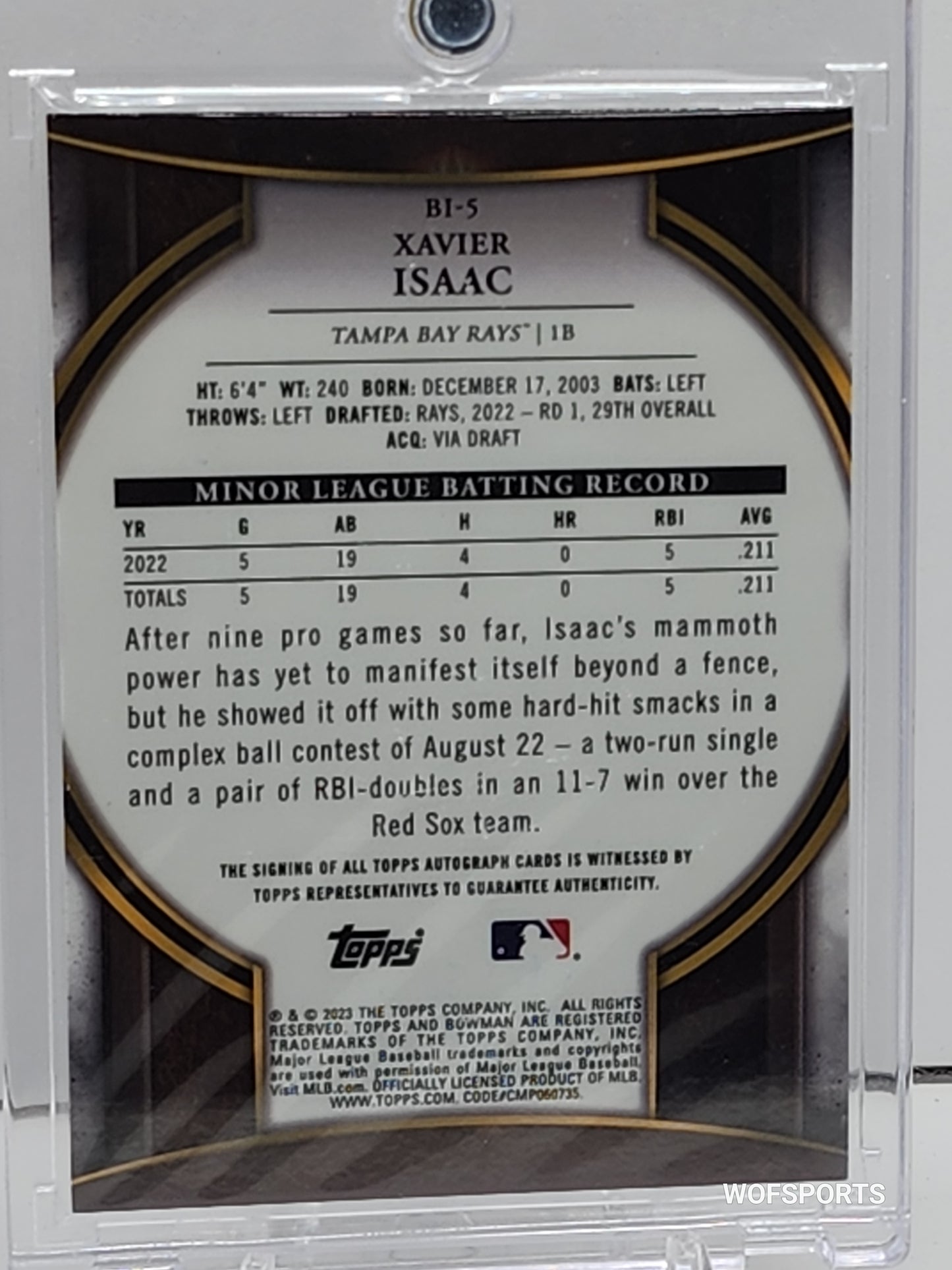 2023 Bowman Invicta Auto Gold Atomic Refractor /50 Xavier Isaac #BI-5 Tampa Bay Rays