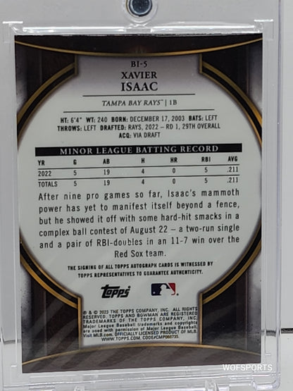 2023 Bowman Invicta Auto Gold Atomic Refractor /50 Xavier Isaac #BI-5 Tampa Bay Rays