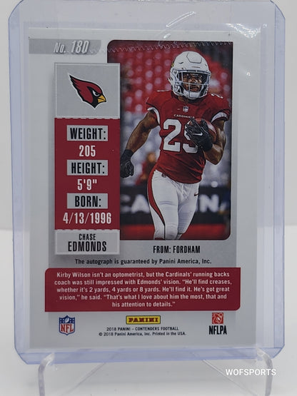 2018 Panini Contenders Rookie Ticket Auto Chase Edmonds #180 Arizona Cardinals