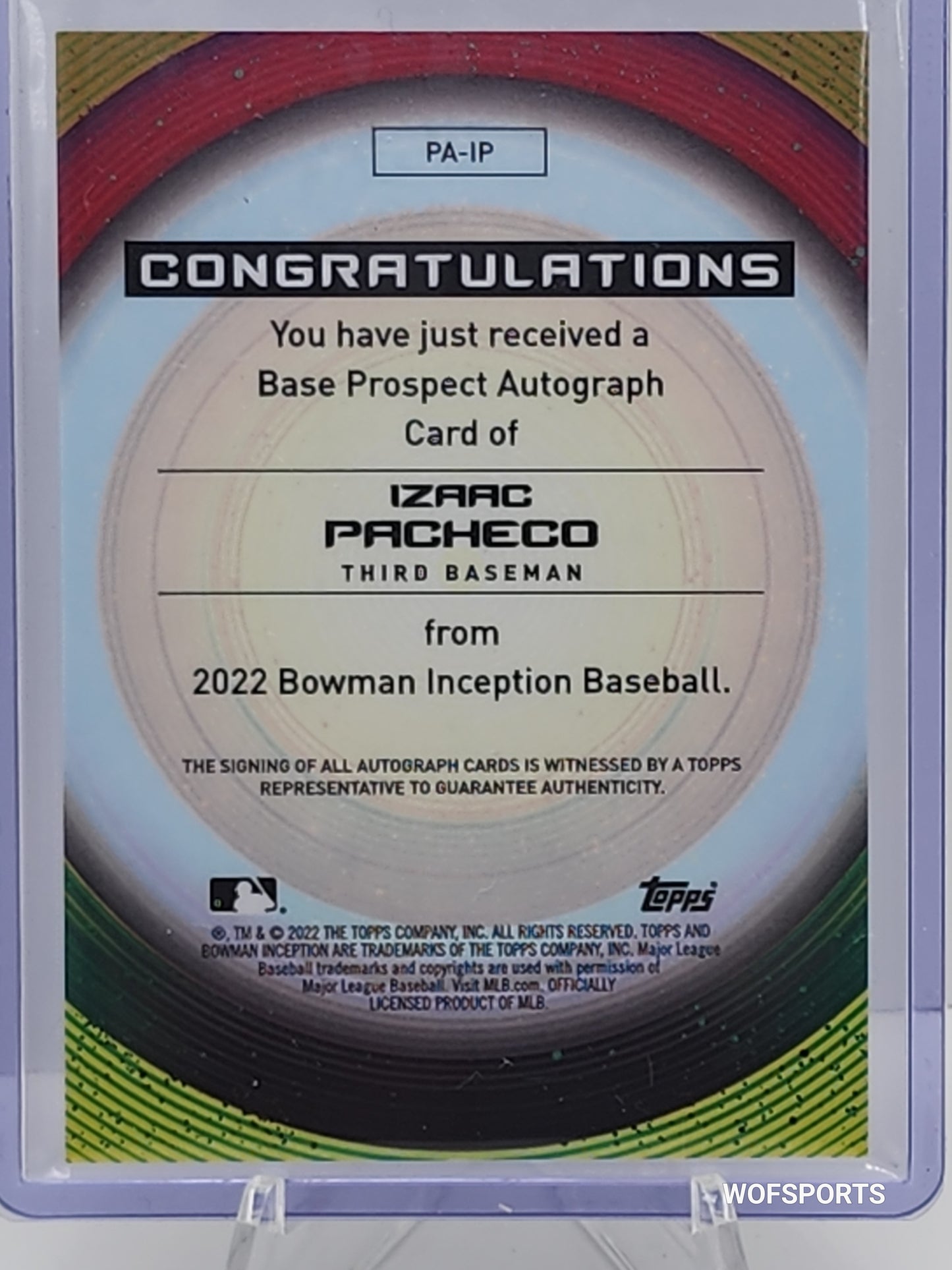 2022 Bowman Inception Auto 88/250 Izaac Pacheco #PA-IP Detroit Tigers