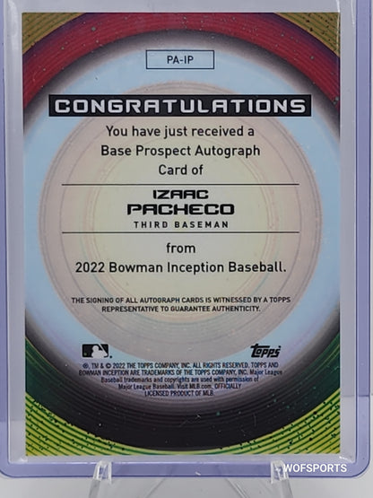 2022 Bowman Inception Auto 88/250 Izaac Pacheco #PA-IP Detroit Tigers