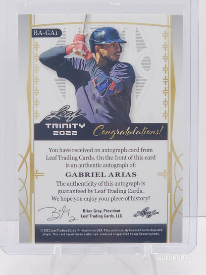 2022 Leaf Trinity Gold Foil Auto Relic 43/50 Gabriel Arias #BA-GA1 - Guardians
