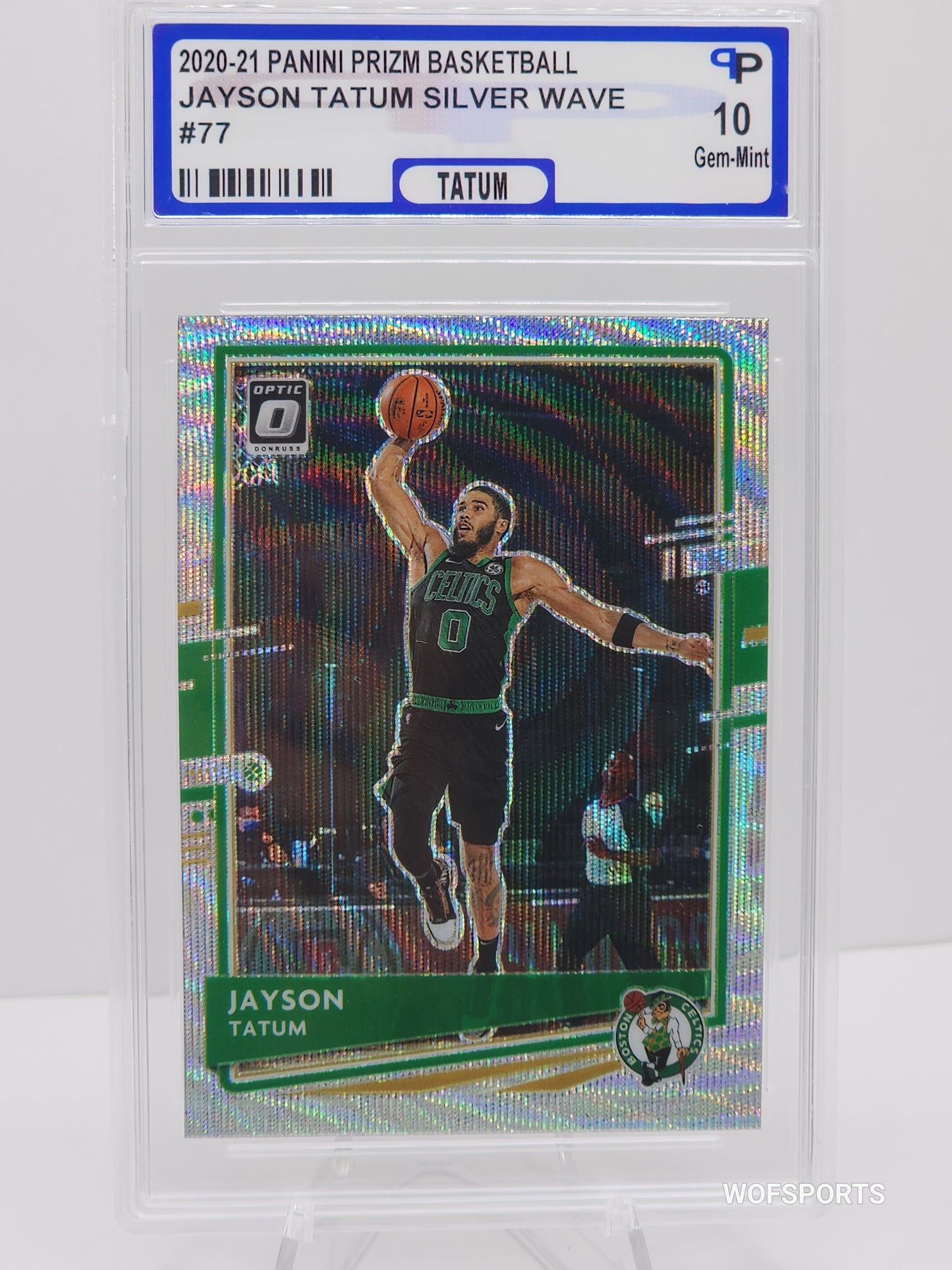 2021-22 Panini Donruss Optic Jayson Tatum Silver Wave #77 Parish 10 Gem Mint
