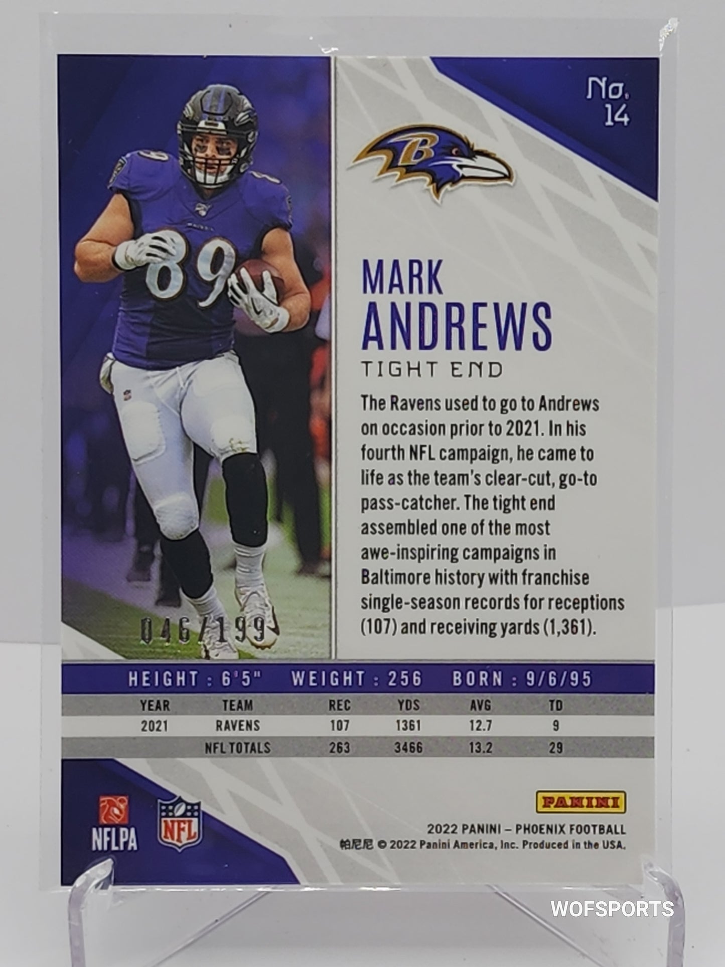 2022 Panini Phoenix Football #14 MARK ANDREWS Pink Lazer Parallel 46/99 Ravens