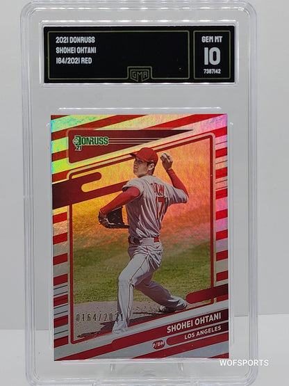 2021 Donruss Shohei Ohtani #199 Red Stripe Holo Parallel 164/2021 Serial Angels GMA 10 GEM Mint