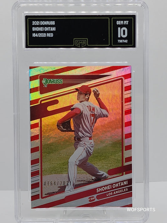 2021 Donruss Shohei Ohtani #199 Red Stripe Holo Parallel 164/2021 Serial Angels GMA 10 GEM Mint