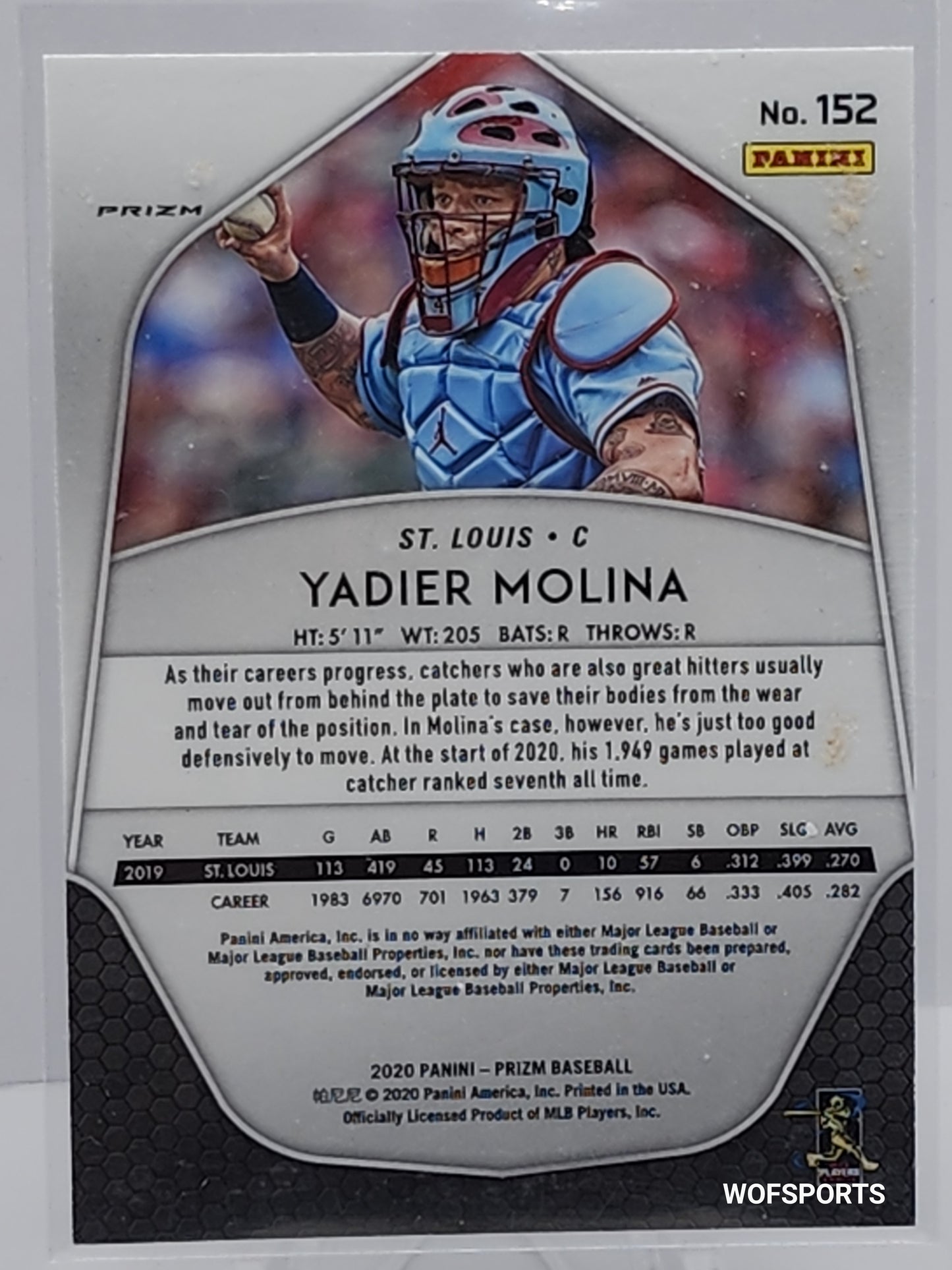 2020 Panini Prizm Yadier Molina Red White & Blue Prizm #152 St. Louis Cardinals