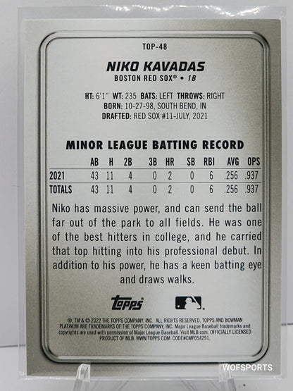 2022 Bowman Platinum Top Prospects Aqua Ice Foilboard 2/250 Niko Kavadas #TOP-48 Boston Red Sox