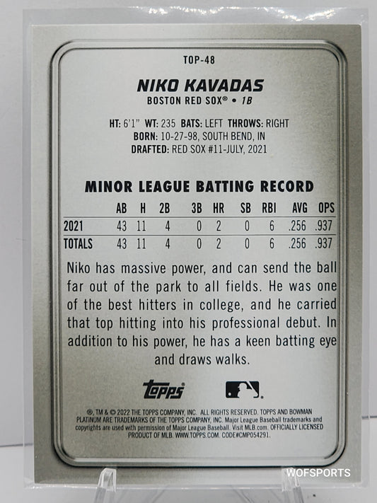 2022 Bowman Platinum Top Prospects Aqua Ice Foilboard 2/250 Niko Kavadas #TOP-48 Boston Red Sox