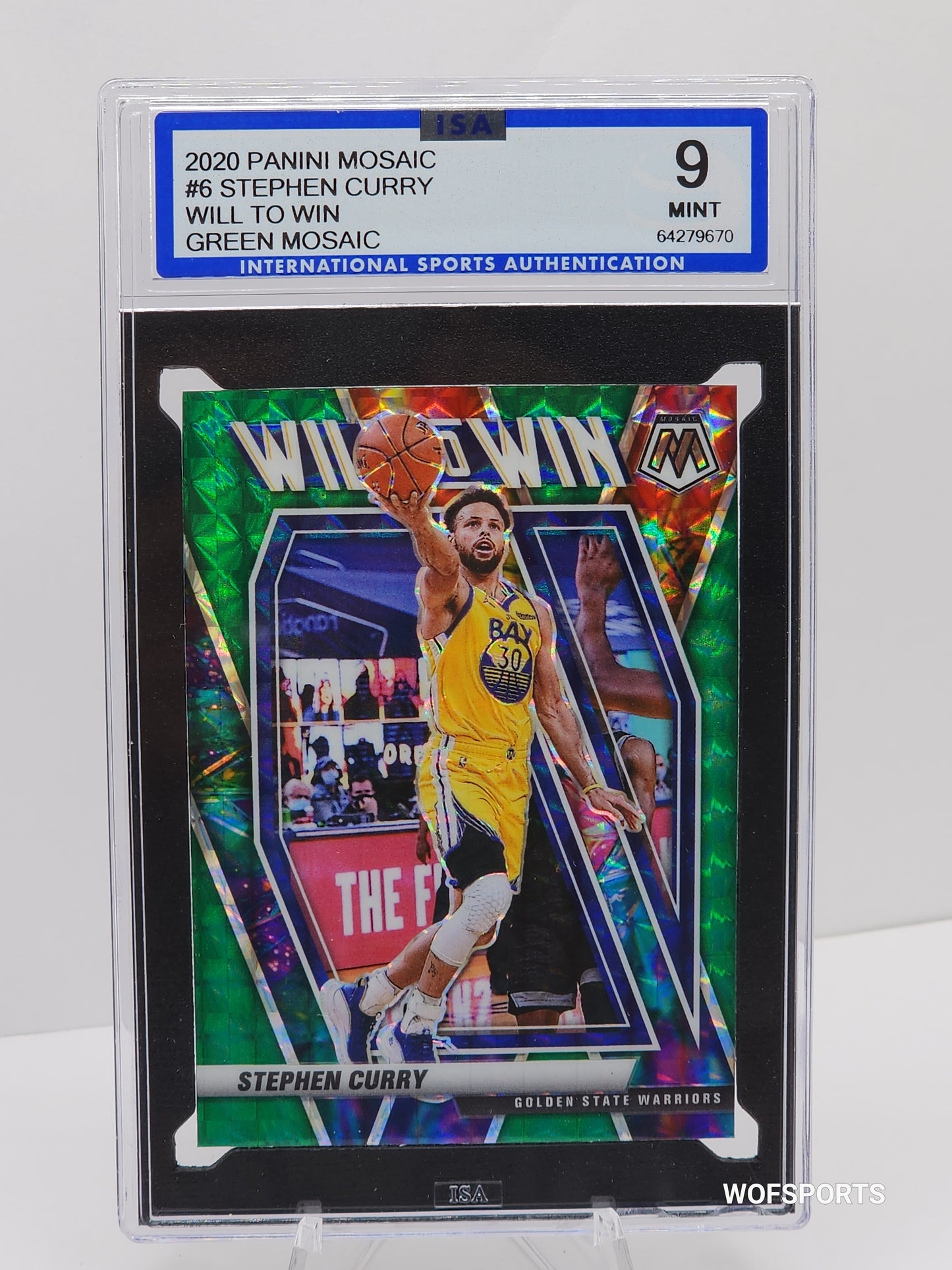 2020-21 Panini Mosaic Stephen Curry Will to Win Green Prizm ISA 9 Mint -Warriors
