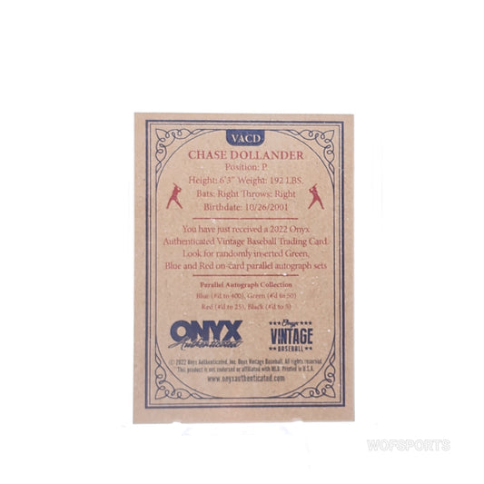 2022 Onyx Vintage Extended Blue Signatures #VACD Chase Dollander - Tennessee Volunteers
