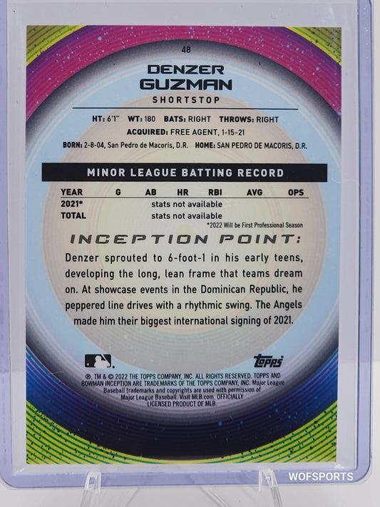 2022 Bowman Inception Prospect Red 2/75 Denzer Guzman #PA-DG Los Angeles Angels