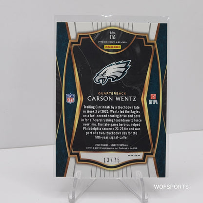 2020 Panini Select Purple Prizm 13/75 Carson Wentz #116  Philadelphia Eagles