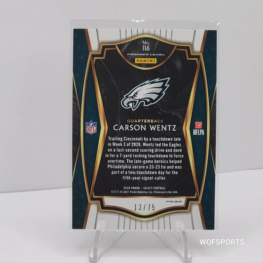2020 Panini Select Purple Prizm 13/75 Carson Wentz #116  Philadelphia Eagles