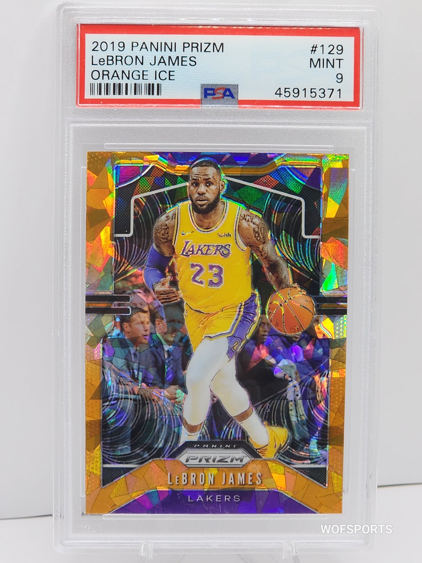 2019 Prizm Prizms Orange Ice Lebron James #129 PSA 9 Mint LA Lakers