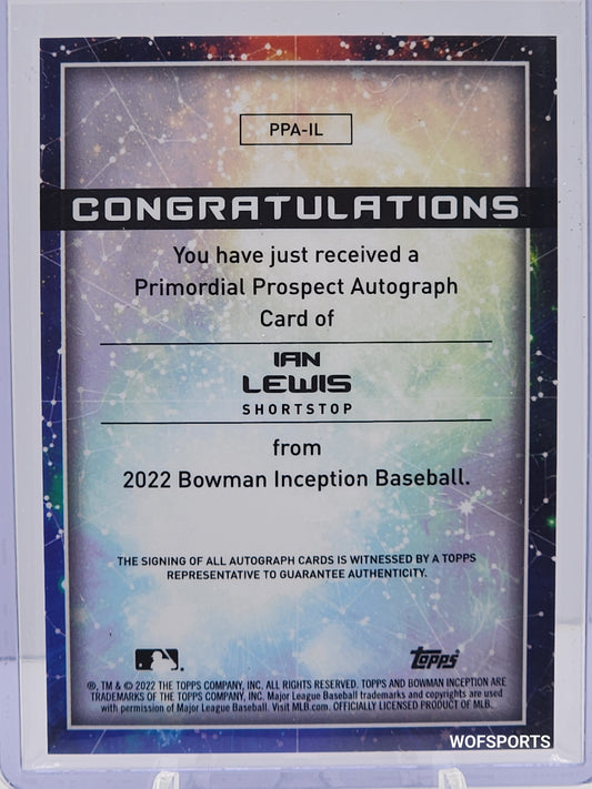 2022 Bowman Inception Primordial Prospect Auto 47/99 Ian Lewis #PPA-IL Miami Marlins