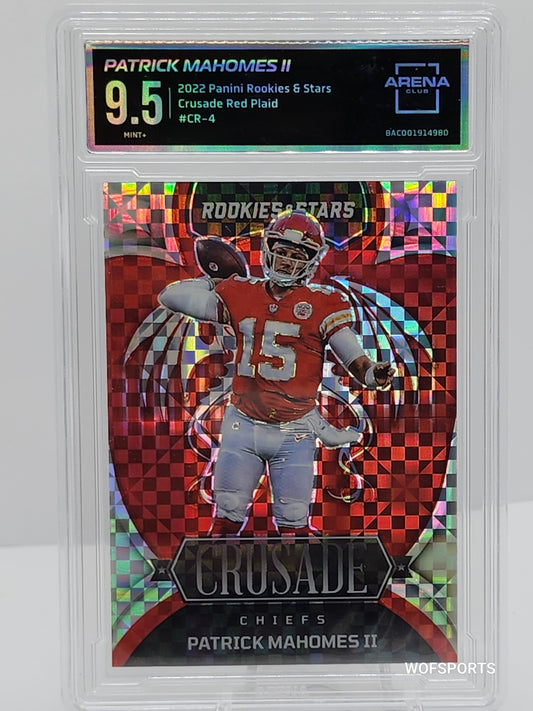 2022 Panini Rookie and Stars Crusade Red Plaid Patrick Mahomes II #CR-4 Chiefs Arena Club 9.5