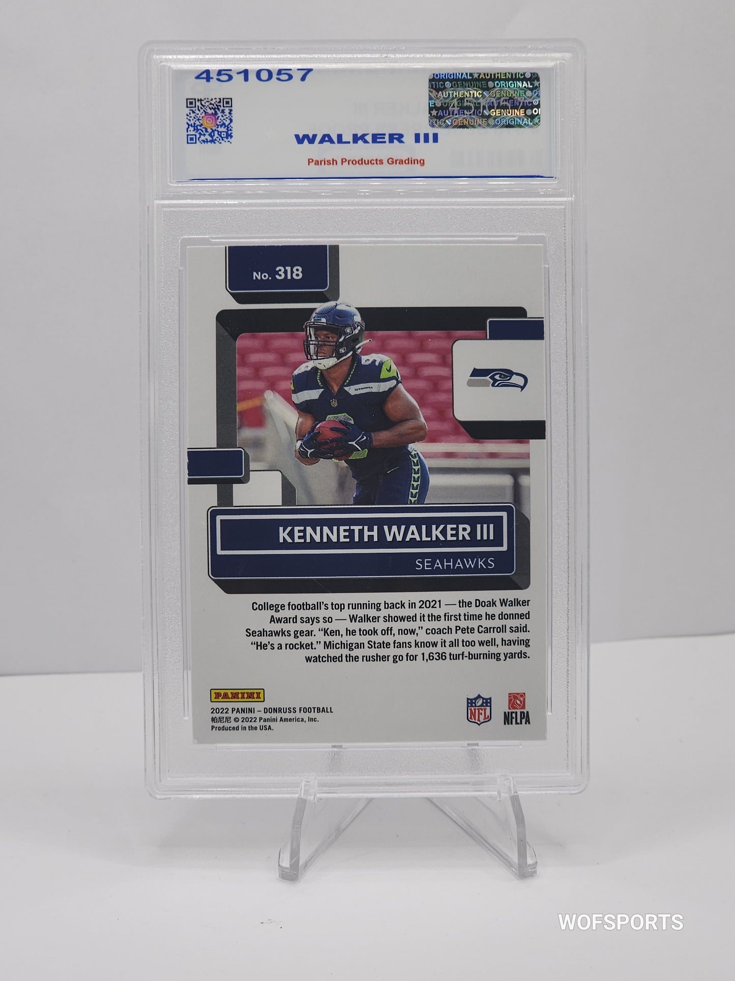 2022 Panini Donruss Blue Press Proof Kenneth Walker III #318 Seattle Seahawks Parish 9 Mint