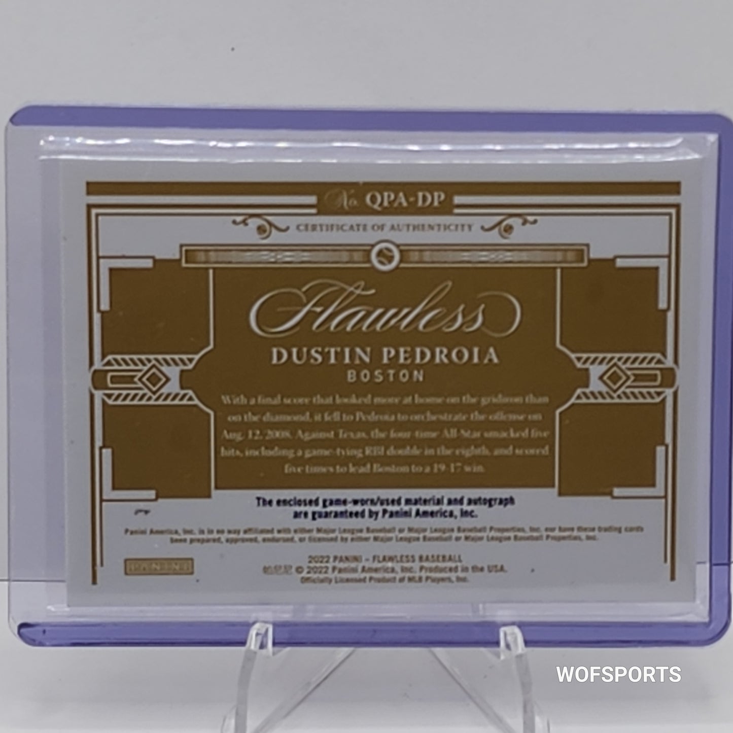 2022 Flawless Dustin Pedroia Game Used Auto 9/20 #QPA-DP Boston Red Sox