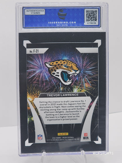 2021 Panini Prizm Fireworks Trevor Lawrence Rookie #F-21 Jacksonville Jaguars RC ISA 9 Mint