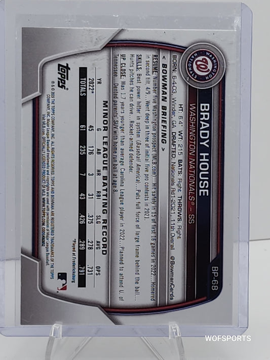 2023 Bowman Prospects Green /99 Brady House #BP-68 Washington Nationals