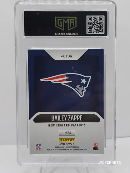 2022 Panini Instant Year One Rookies 1/874 Bailey Zappe #Y36 New England Patriots GMA 10 GEM Mint