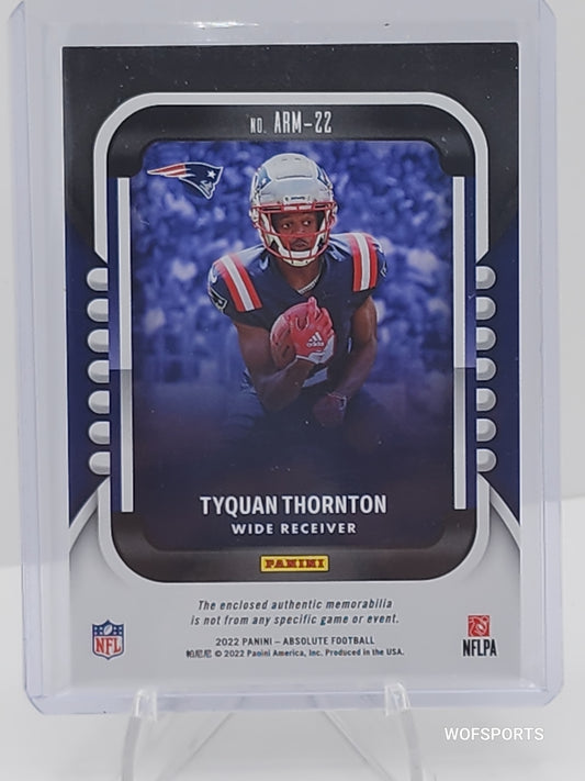 Tyquan Thornton 2022 Panini Absolute Rookie Jersey Patch RC #ARM-22 New England Patriots