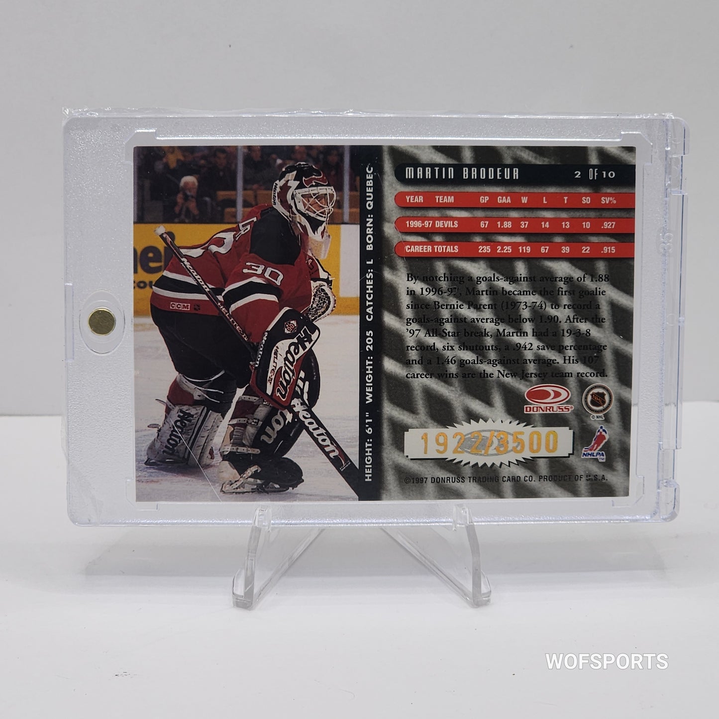 1997-98 Donruss MARTIN BRODEUR Between the Pipes SP #/3500