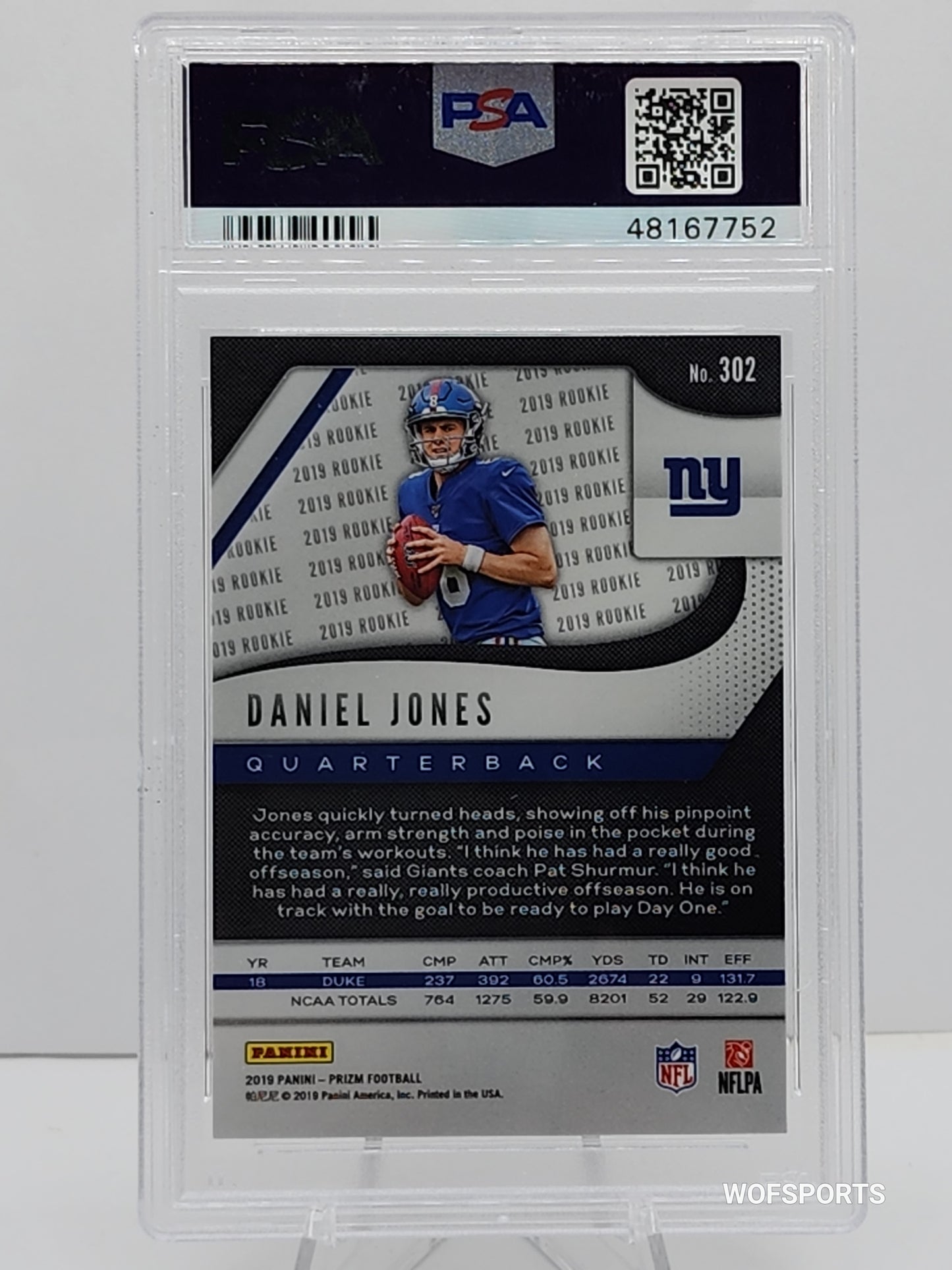 2019 Panini Prizm Daniel Jones Rookie RC #302 New York Giants PSA 10 GEM Mint