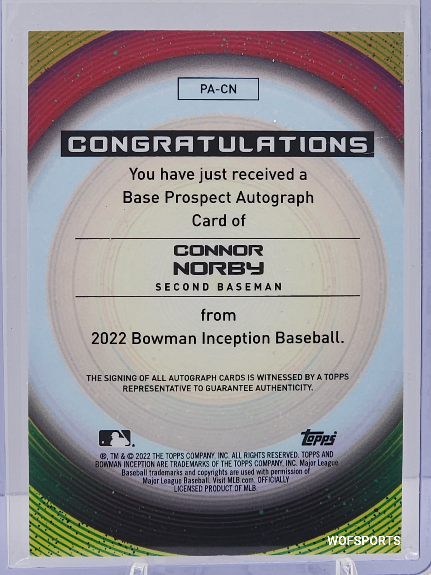 2022 Bowman Inception Connor Norby Autographed 177/250 #PA-CN Baltimore Orioles