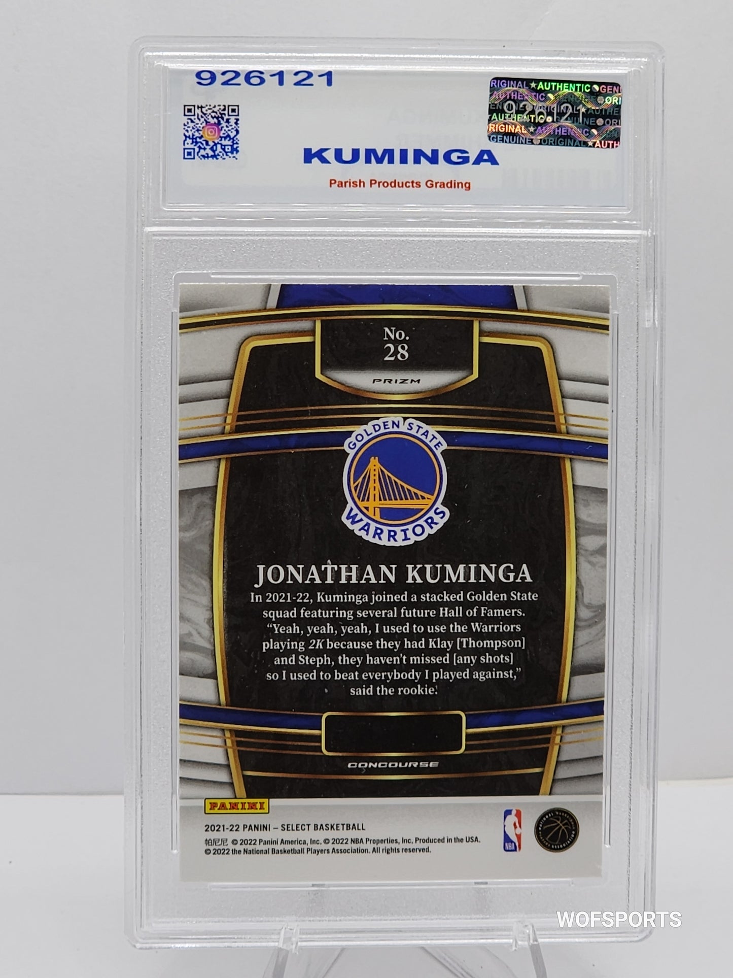 2021-22 Panini Select Blue Shimmer #28 Jonathan Kuminga  Parish 10 Gen Mint - Golden State Warriors
