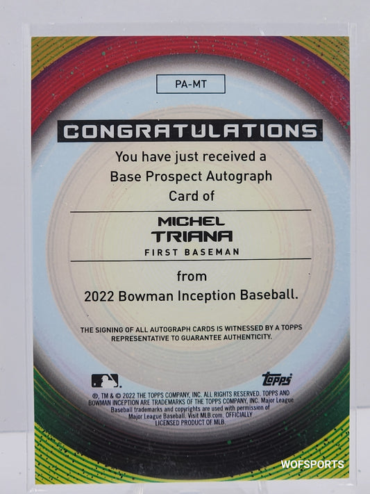 2022 Bowman Inception Auto 8/99 Michel Triana #PA-MT Cincinnati Reds